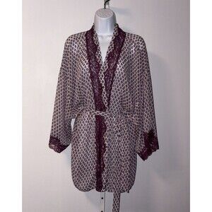 Anthropologie Floreat Chiffon Kimono Robe Romantic Lace Trim Size Medium
